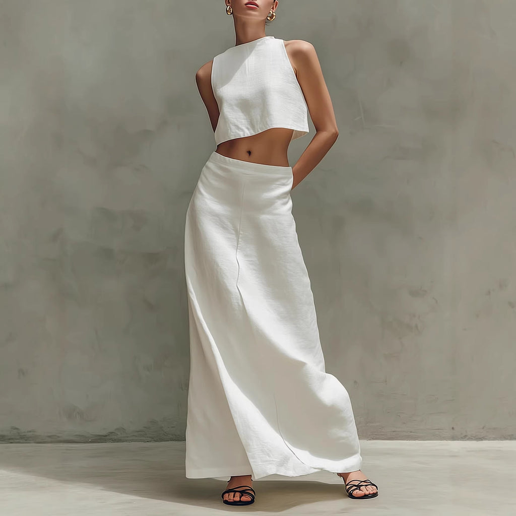 Summer Stylish Slimming Sleeveless Maxi Dress Elegant Two-Piece Set (see size chart under more details)