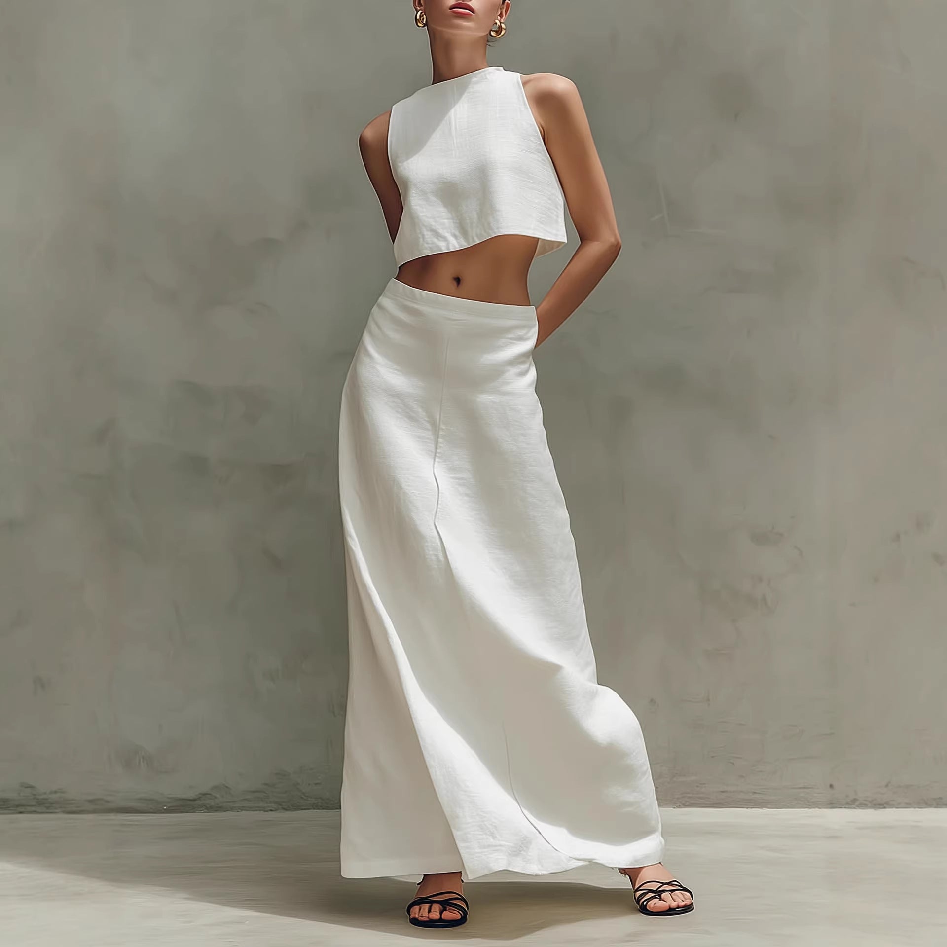 Summer Stylish Slimming Sleeveless Maxi Dress Elegant Two-Piece Set (see size chart under more details)