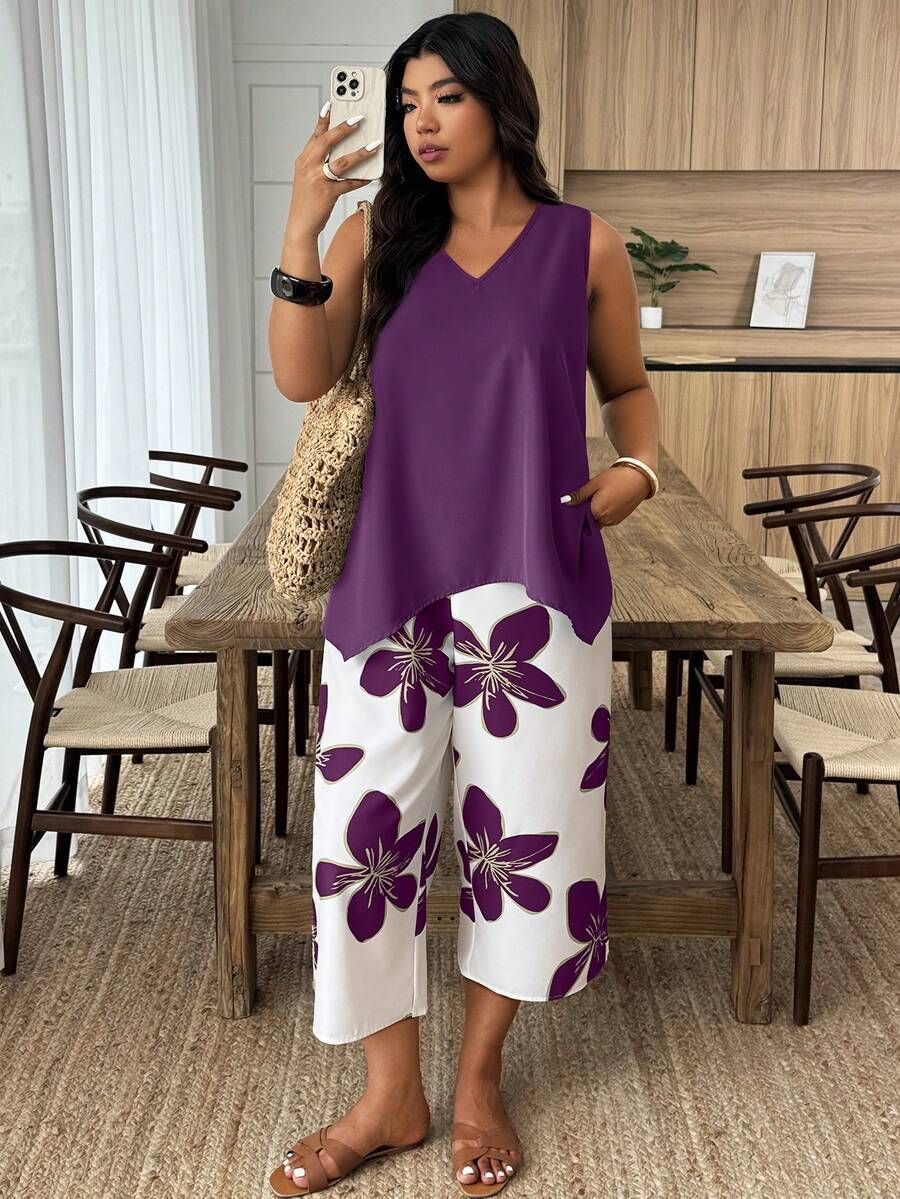 Women's Casual Elegant Printed Cropped Pants Set (see size chart under more details)