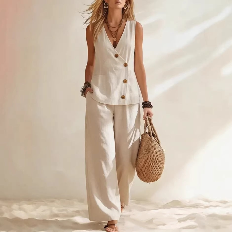 Women's Button Up Cardigan Vest Pants Set (see size chart under more details)