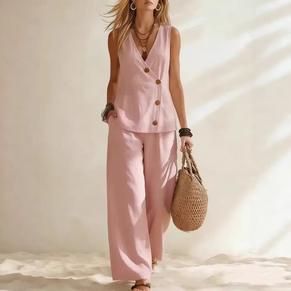 Women's Button Up Cardigan Vest Pants Set (see size chart under more details)