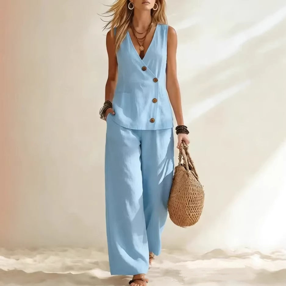 Women's Button Up Cardigan Vest Pants Set (see size chart under more details)