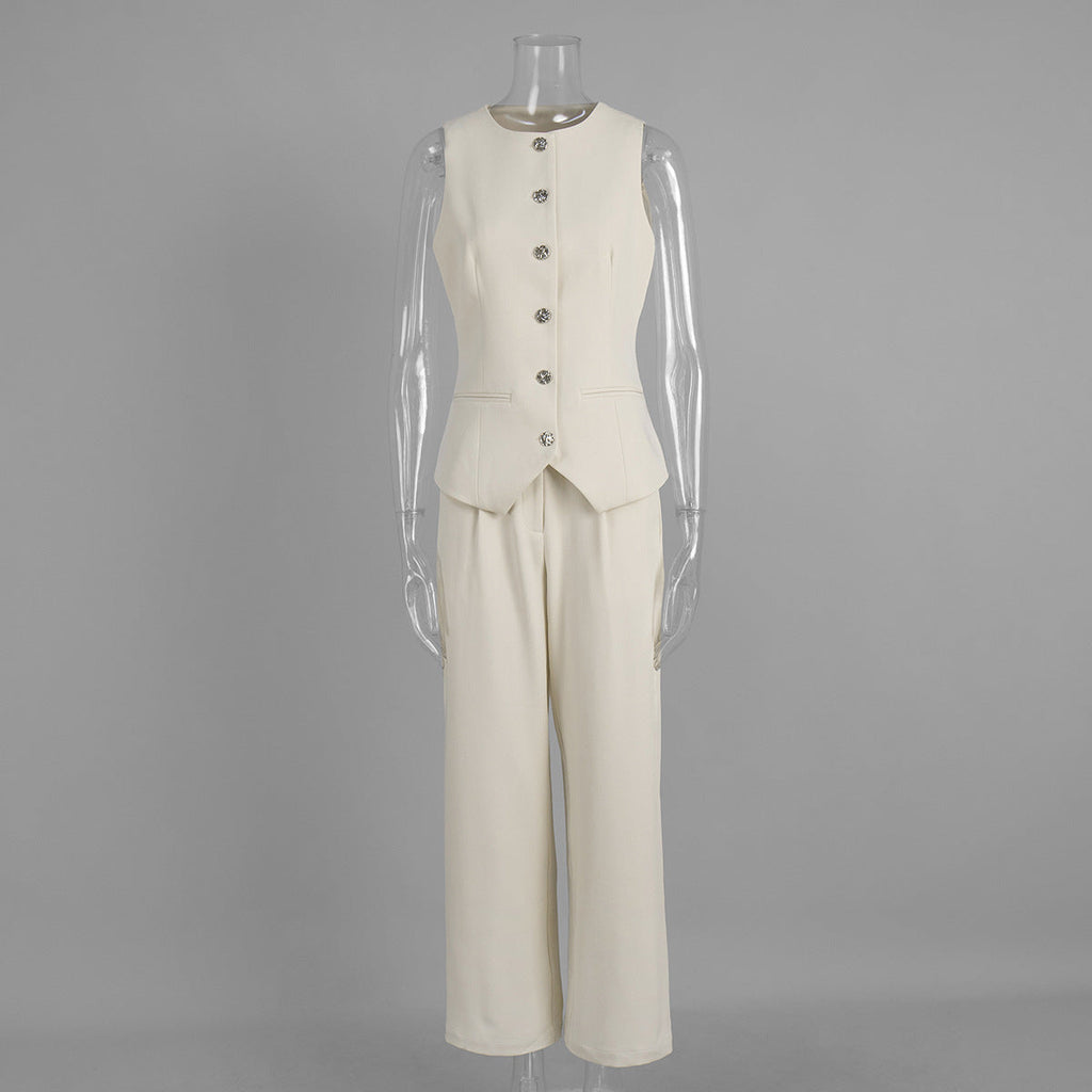 Elegant Commuter Vest And Wide-Leg Pants Two-Piece Set (see size chart under more details)