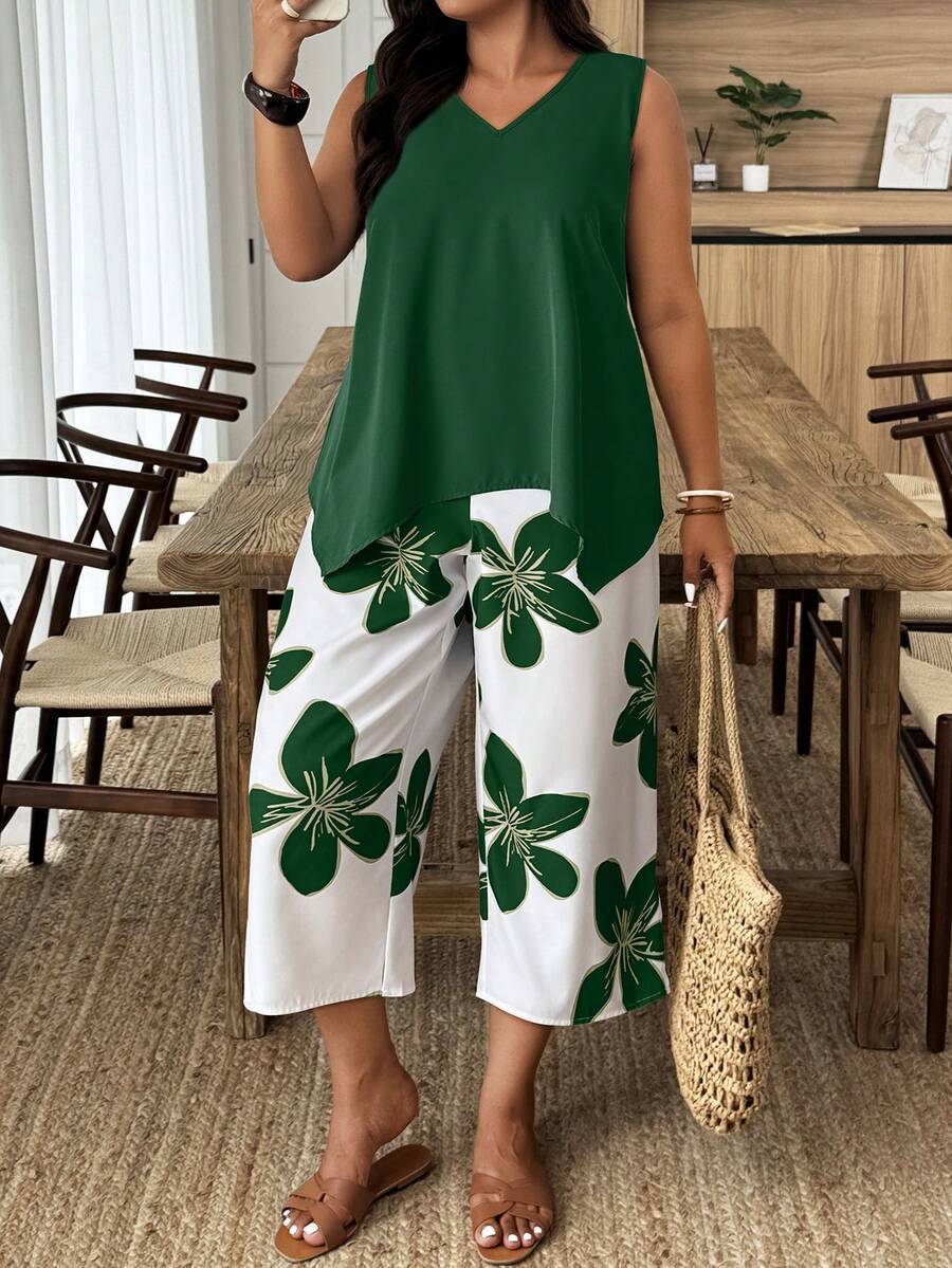 Women's Casual Elegant Printed Cropped Pants Set (see size chart under more details)