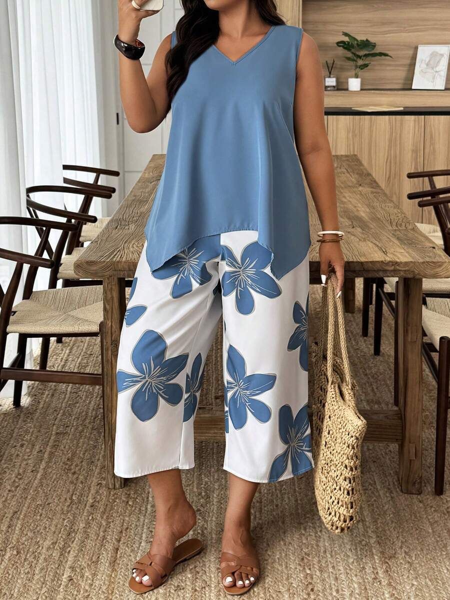 Women's Casual Elegant Printed Cropped Pants Set (see size chart under more details)
