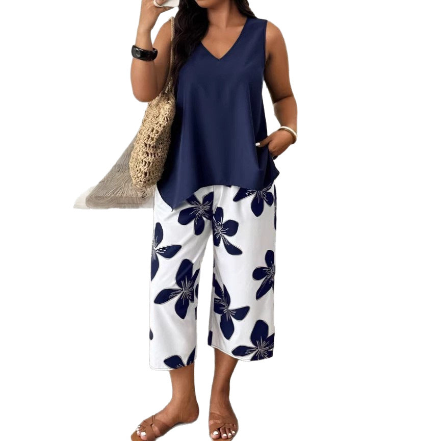 Women's Casual Elegant Printed Cropped Pants Set (see size chart under more details)