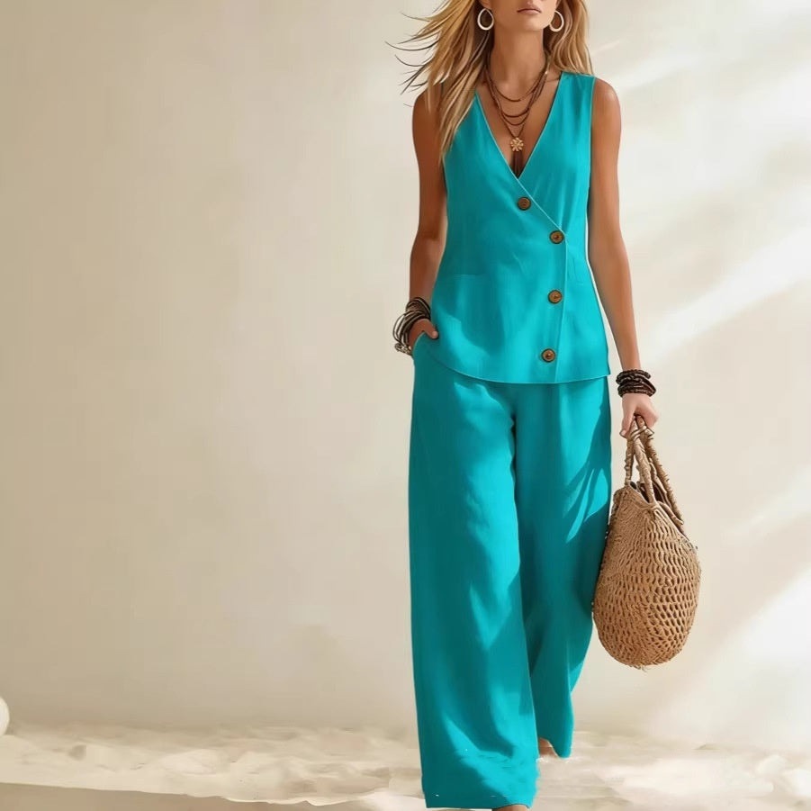 Women's Button Up Cardigan Vest Pants Set (see size chart under more details)