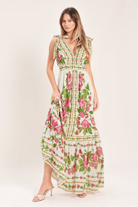 ROSE VINE ROMANCE WOVEN MAXI DRESS