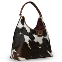 LW Large Purse - Black & White Cowhide With Oiled Ruby Leather