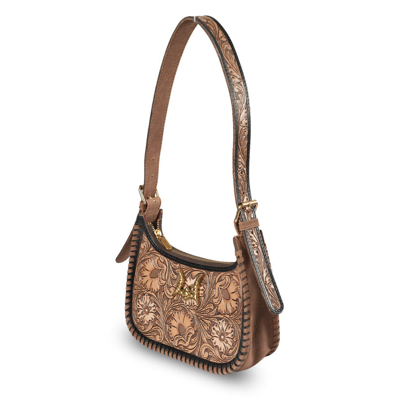 Handtooled Dannia Medium Purse - Distressed Brown