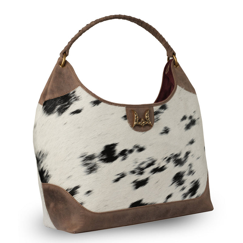 LW Large Purse - Black & White Cowhide with Oiled Brown Leather