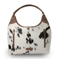 LW Large Purse - Black & White Cowhide with Oiled Brown Leather
