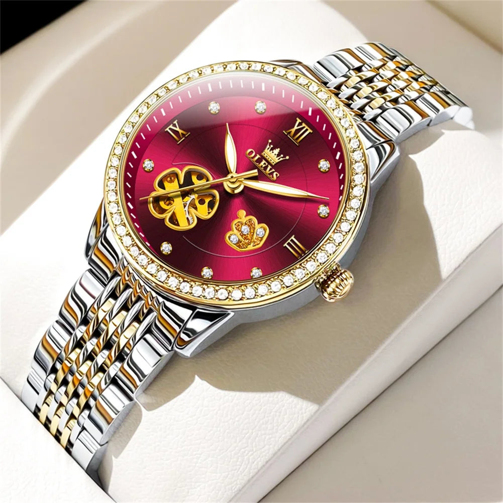 Women's Automatic Flower Skeleton Watch Jubilee Bracelet