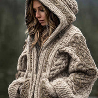 Womens Fashionable Printed Hooded Zip-Up Cardigan Sweater