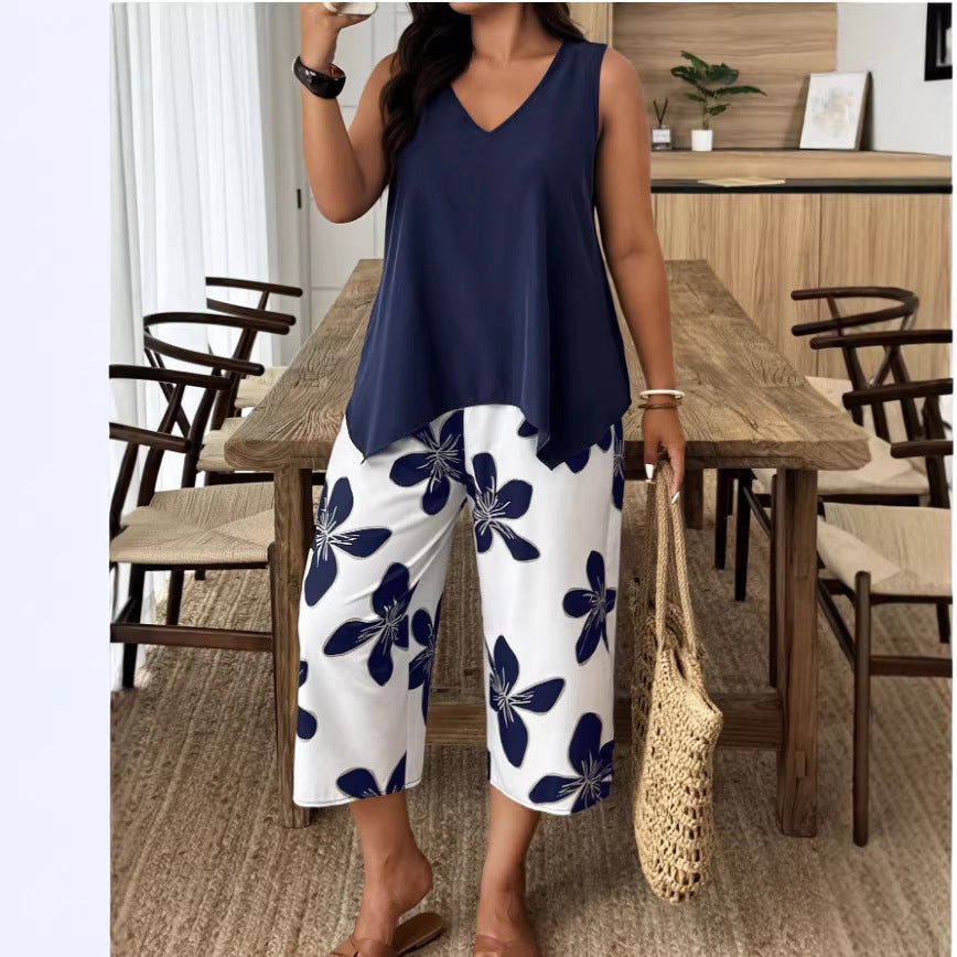 Women's Casual Elegant Printed Cropped Pants Set (see size chart under more details)