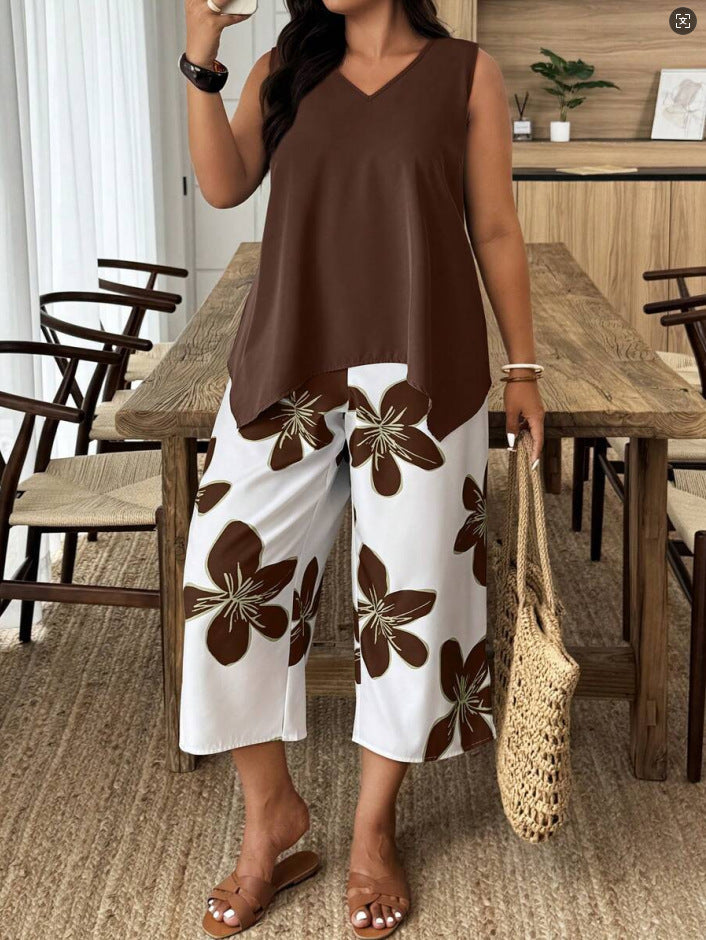 Women's Casual Elegant Printed Cropped Pants Set (see size chart under more details)