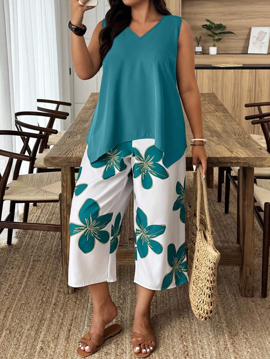 Women's Casual Elegant Printed Cropped Pants Set (see size chart under more details)