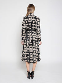Gracia Fashion Women's Double Breasted Long Sleeve Belted Print Dress
