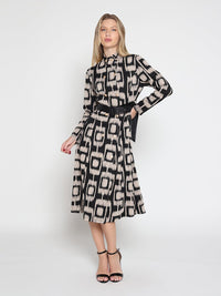 Gracia Fashion Women's Double Breasted Long Sleeve Belted Print Dress