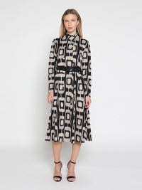 Gracia Fashion Women's Double Breasted Long Sleeve Belted Print Dress