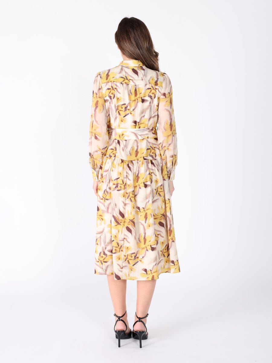 Gracia Fashion Women's Floral Printed Long Sleeve Belt Dress