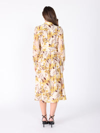 Gracia Fashion Women's Floral Printed Long Sleeve Belt Dress