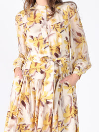 Gracia Fashion Women's Floral Printed Long Sleeve Belt Dress