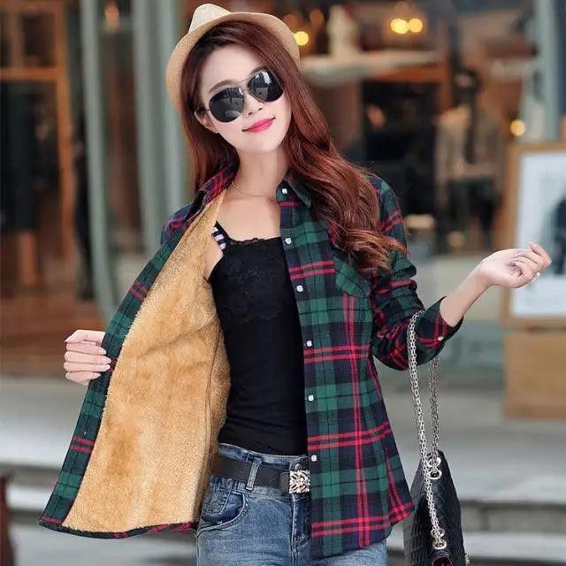 Luxury Winter Warm, Plus Velvet Thicken Plaid Shirt Style Coat Jacket For Women Clothes/Tops/Casual/Jacket/Outerwear For Female
