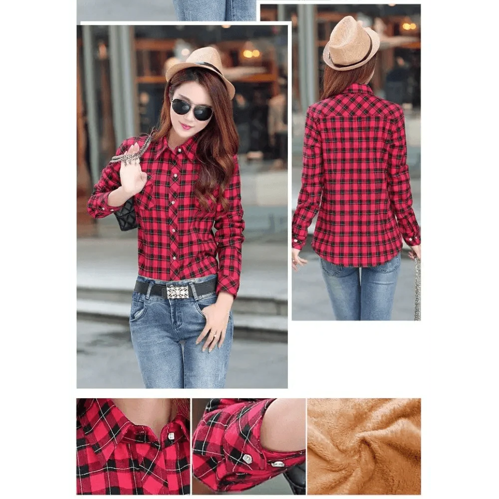 Luxury Winter Warm, Plus Velvet Thicken Plaid Shirt Style Coat Jacket For Women Clothes/Tops/Casual/Jacket/Outerwear For Female