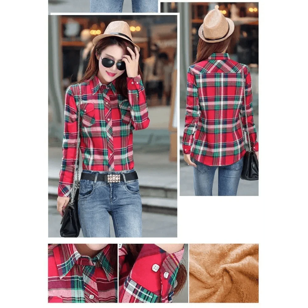 Luxury Winter Warm, Plus Velvet Thicken Plaid Shirt Style Coat Jacket For Women Clothes/Tops/Casual/Jacket/Outerwear For Female